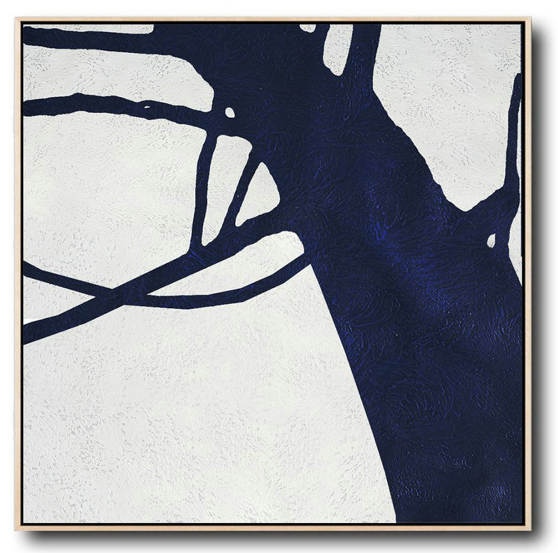 Buy Large Canvas Art Online - Hand Painted Navy Minimalist Painting On Canvas,Big Art Canvas #H8D5